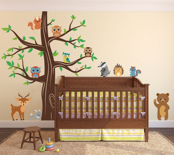 Nursery Woodland Animals Wall Kids Decal Forest with Bear Deer