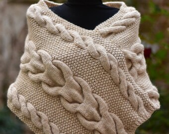 Knitted Poncho For Women. Beige Poncho. Wool Woman Poncho Bolero/ Cape. Lady Shoulder Warmer For Her Fashion Accessories