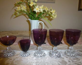 5 Vintage HTF Fostoria American Lady Amethyst Glassware Pieces