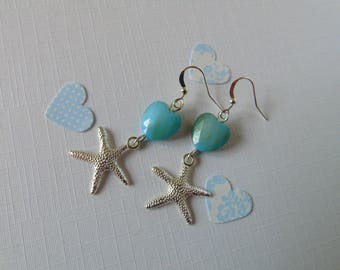 Blue beaded starfish earrings