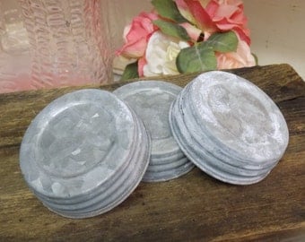 Three REPRODUCTION Galvanized Zinc Look Unlined Regular or Standard Mouth Canning Jar Lids For Crafts or Decor
