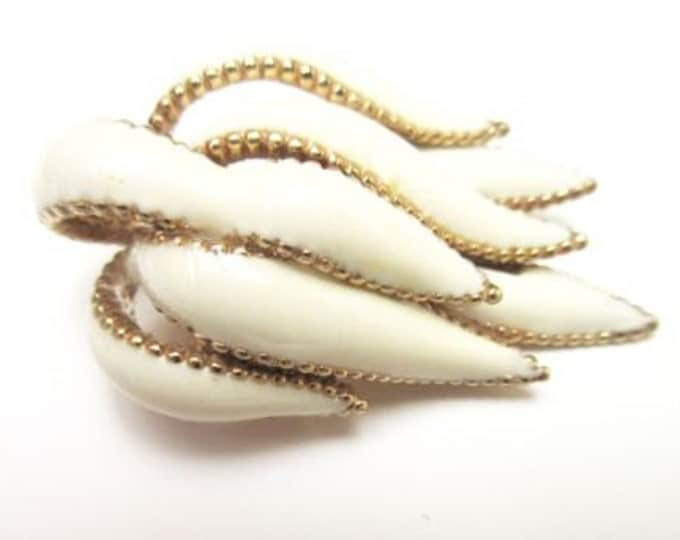 Ciner Wave Brooch - White Enamel - Gold plated - Sea weed kelp - wave Pin