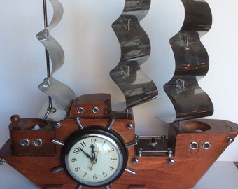 Vintage TV clock Ship with Chrome sails United Clock 1950's