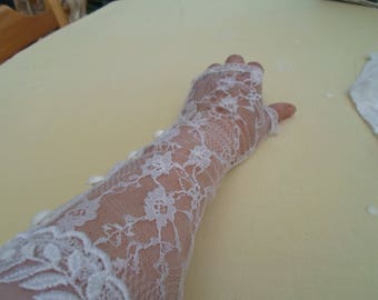 Fingerless elbow length white gloves