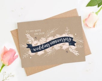 Wife Wedding Anniversary Card Navy Blush Banner