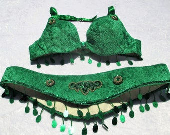 Belly Dance Costume Green Bra/Belt Set