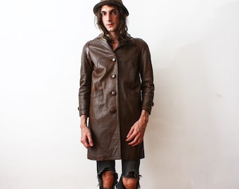 Vintage 1960s Brown Aged Leather Jacket Coat Boho Worn Out Rusty Leather Coat slim Fit Unisex