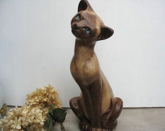 Large Vintage Siamese Chalk Ware Cat Statue Stylized Kitty Cat Figurine Floor Statue