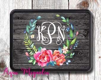 Floral Wreath - Weathered Wood - Personalized - Trailer Hitch Cover - Shabby Chic - Monogrammed - Car Accessory