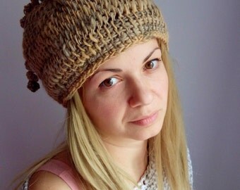 Women slouchy beanie Women hat Natural Artisan hat Oversized hat Chunky hat