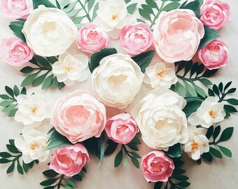 Paper flower wall display. Girl nursery wall decor. Garden party photo booth. Crepe paper wall flowers. Baby shower flower backdrop.