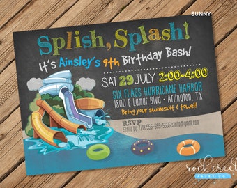 Waterpark Party Invitation, Water Slide Party, Wave Pool, Splash Pool, Inner Tube, Printable Birthday Party Invitation