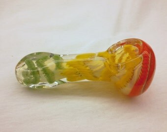 4 inch Red, Green & Yellow Square End Glass Pipe