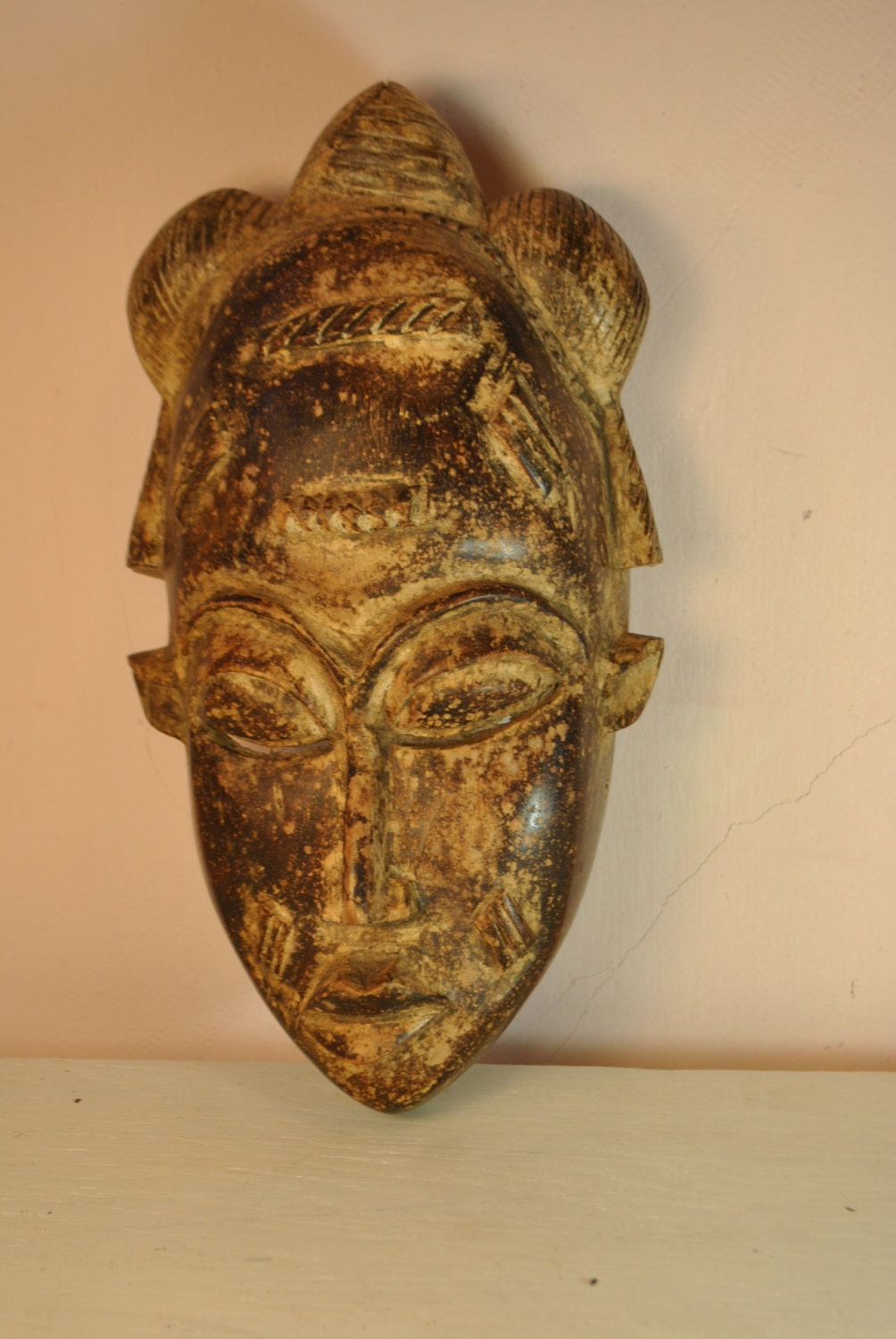 SALE Antique AFRICAN wood MASK large handcarved beautiful