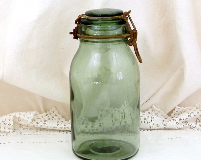 Large Antique French Green Glass Canning Jar 1 Liter / 2.11 Pints, French Country Decor, Mason Jar, Preserve, Jam, Green Bottle, L'ideal, Large Antique French Green Glass Canning Jar 1 Liter / 2.11 Pints, French Country Decor, Mason Jar, Preserve, Jam, Green Bottle, L'ideal,