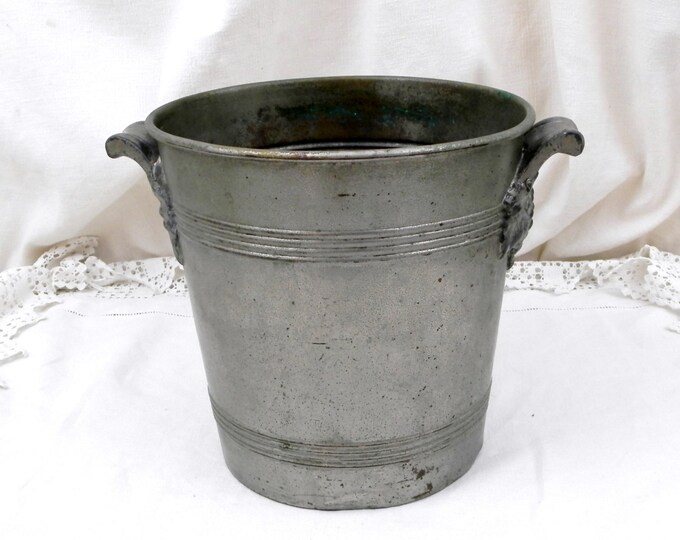 Antique French Silver Plated Copper Champagne Henri Lefévre Verzenay Ice Bucket / Cooler with 2 Grape Vine Handles, Shabby, Chic, Chateau