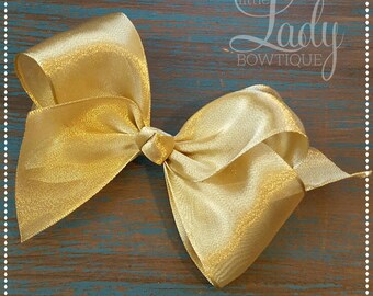 Gold hair bow- choose your size-4,5,6 inch hair bow-hair bows for girls-baby hair bows-glitter bow- shiny gold bow- gold hair-bow-baby---