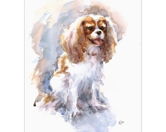 Cavalier King Charles Spaniel - Original Watercolor Painting 9x12 inches Dog Portrait Pets Animals