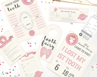 Tooth Fairy Set - Official Tooth Fairy Letter Receipt Certificate Sign Girls - Tooth Fairy Printable - Instant Download and Edit with Adobe