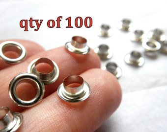 Brass Metal bead cores Silver Eyelet for large 5mm hole European polymer clay paper beads making 100 Replacement grommet Nickel Lead FREE