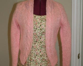 50s 1950s pink hand knit mohair sweater
