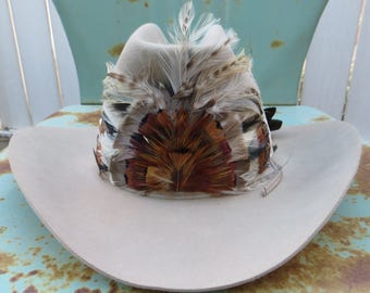 Vintage 1970's Stetson 3X beaver felt feather band cowboy hat sz 7 hippie cowboy SXSW festival