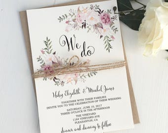 Pink Blush Wedding Invitation Suite Bohemian Invite Set Rustic Floral Pink Blush Wedding Invitation Suite Bohemian Invite Set Rustic Floral
