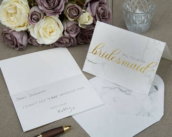 Will you be my Bridesmaid proposal card in Marble and Gold