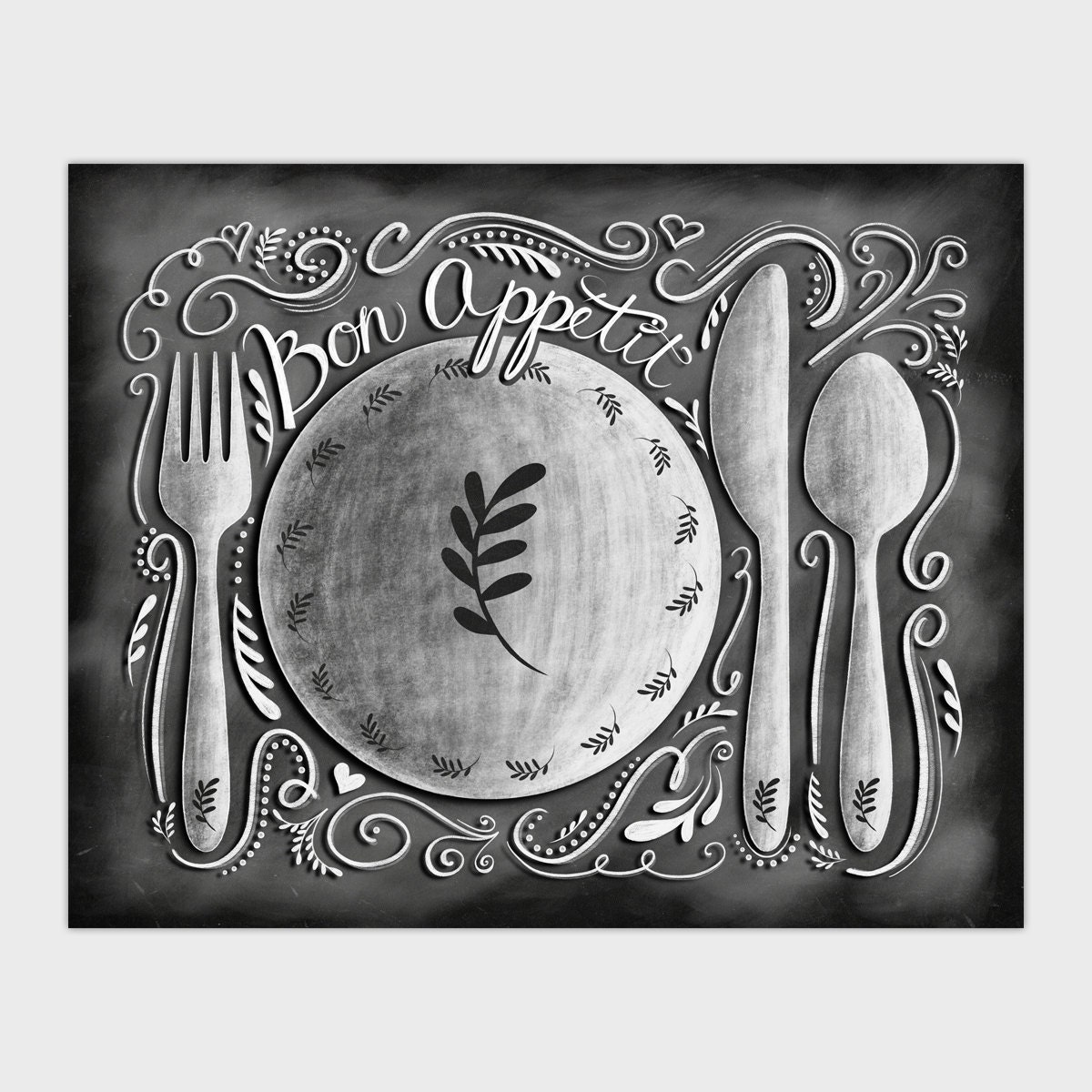 Chalkboard Kitchen Wall Art Bon Appétit Wall Decor Printable
