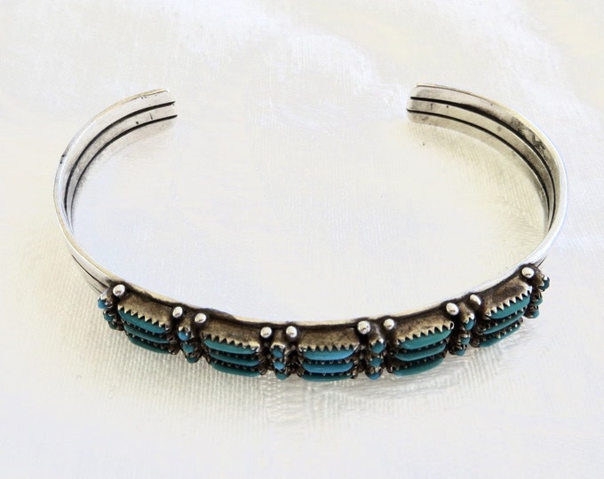 Zuni Petit Point Bracelet, Sterling Snake Eyes Cuff, Vintage Native American Turquoise Jewelry