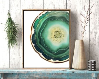 Geode Art Print, Green Agate Crystal Print, Jade Green Decor, Agate Slice, Mineral Poster, Agate Poster, Yoga Studio, Dorm Room Decor