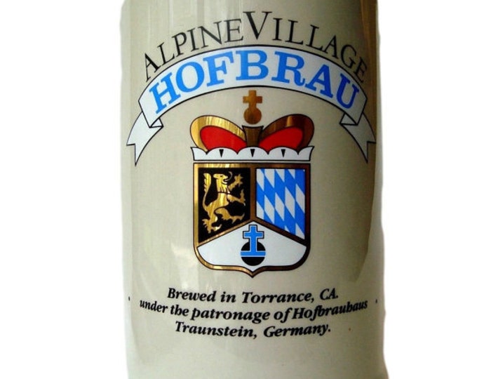 Vintage Barware Stoneware Mug Hofbrau Beer Stein Alpine Village - German Made Mug- Drinkware