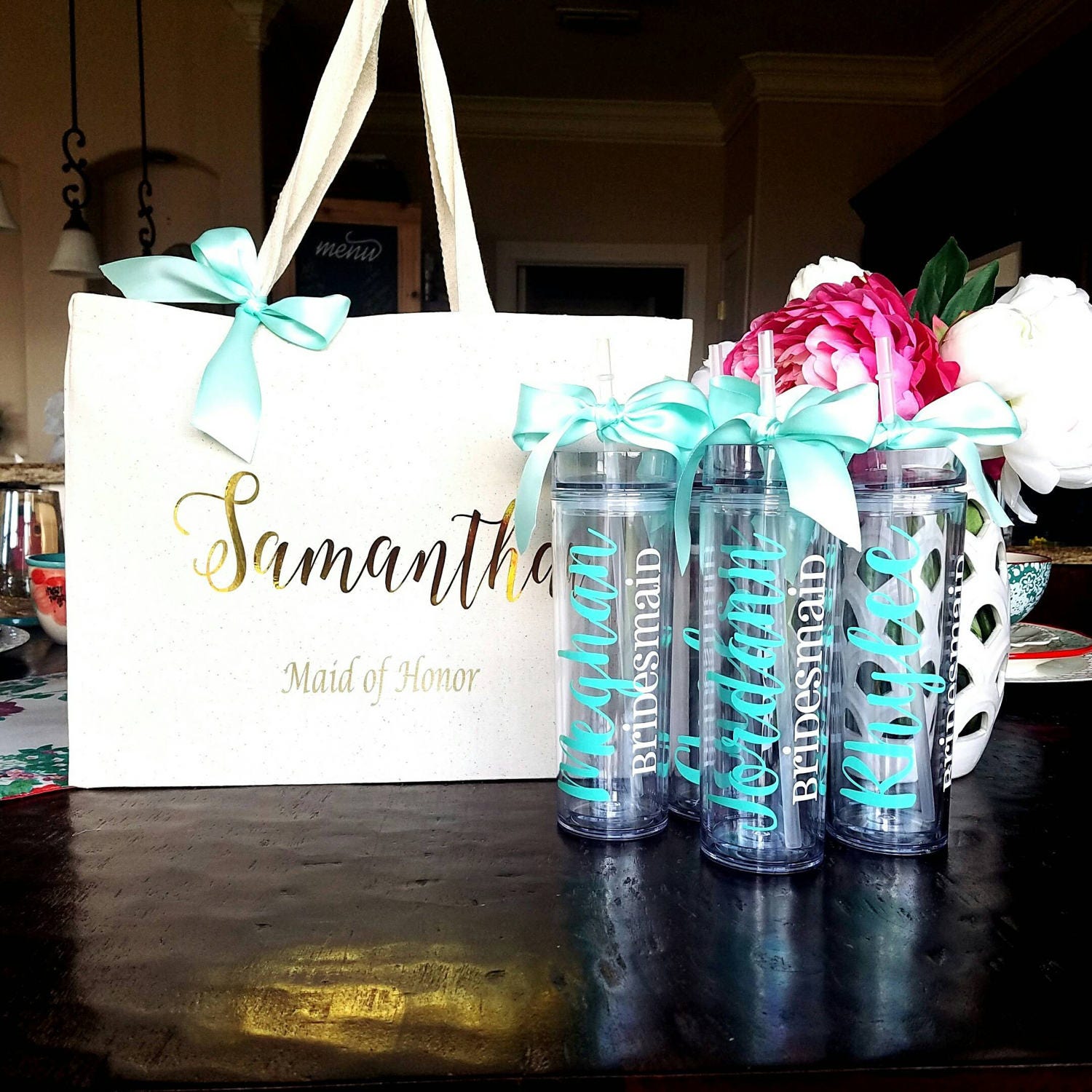 tote bag and tumbler set.. Tote and tumbler set bridesmaid