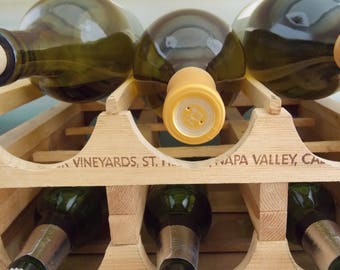 NAPA VALLEY VINEYARDS Wine Rack . All Wood . Storage for Smaller Prize Wine Bottles . Handmade . Wine Decor . Bar Accessories . Wine Display