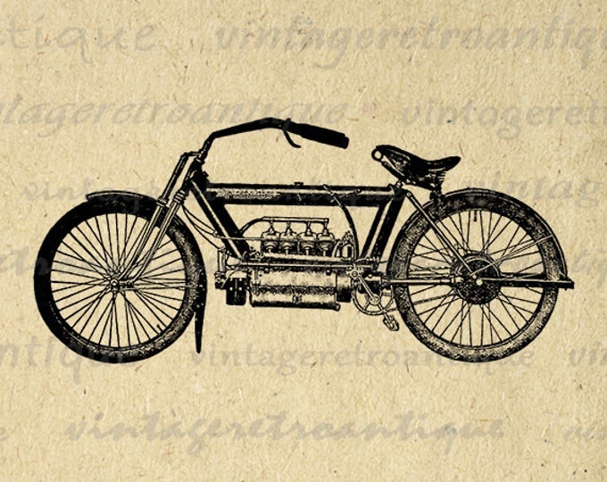 Antique Motorcycle Printable Digital Graphic Image Download Vintage Clip Art Jpg Png Eps HQ 300dpi No.3415