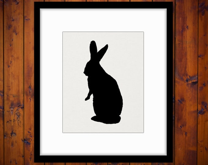 Rabbit Silhouette Digital Printable Graphic Bunny Illustration Image Download Antique Clip Art Jpg Png Eps HQ 300dpi No.3381