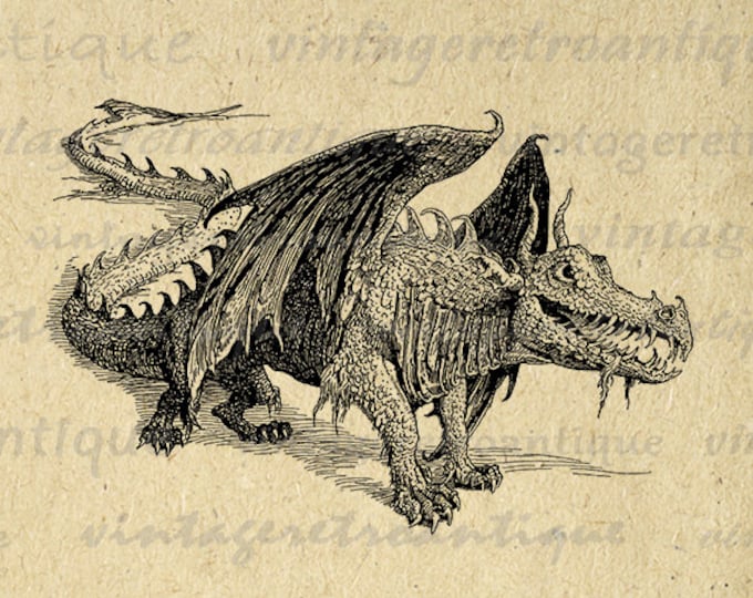 Digital Graphic Dragon Printable Illustration Download Medieval Image Vintage Clip Art Jpg Png Eps HQ 300dpi No.3795