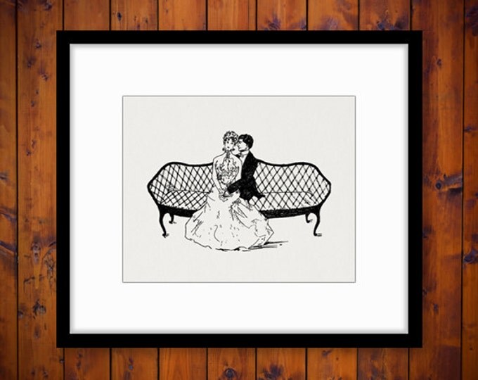 Digital Image Romantic Couple on Couch Download Love Romance Graphic Printable Antique Clip Art Jpg Png Eps HQ 300dpi No.4053