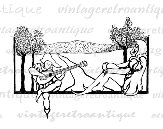 Printable Music Minstrels Graphic Image Digital Download Illustration Vintage Clip Art Jpg Png Eps HQ 300dpi No.4058