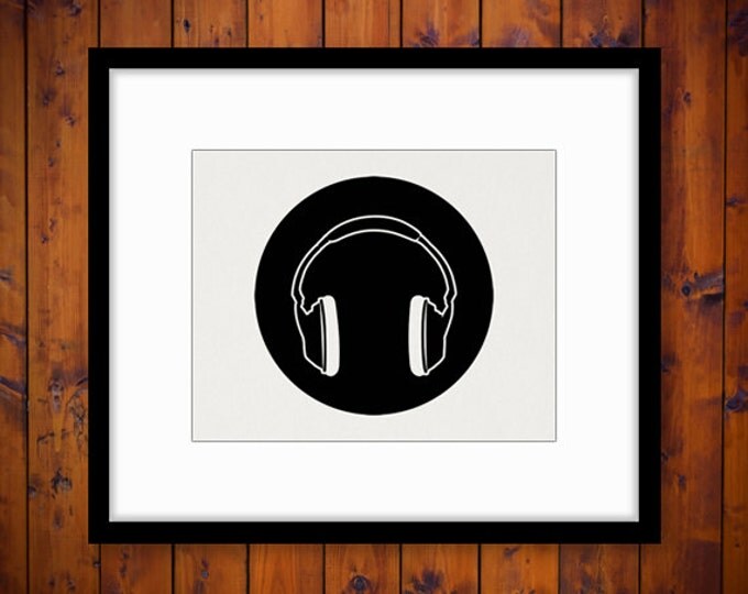 Digital Image Headphones Symbol Graphic Music Artwork Download Illustration Printable Vintage Clip Art Jpg Png Eps HQ 300dpi No.2077