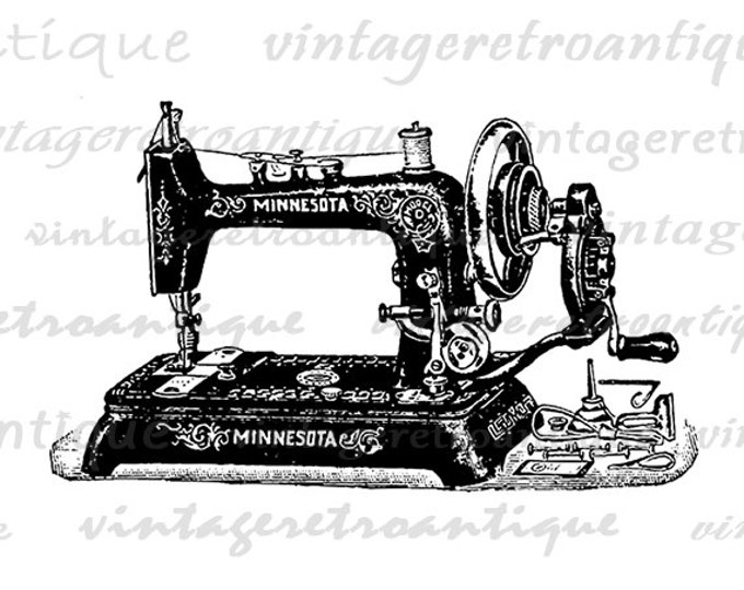 Digital Printable Antique Sewing Machine Graphic Illustration Download Image Vintage Clip Art Jpg Png Eps HQ 300dpi No.1086