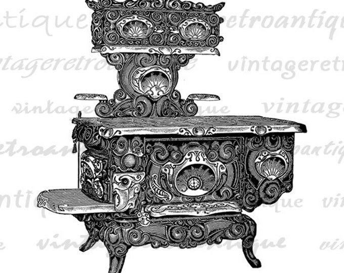 Antique Stove Graphic Printable Image Kitchen Download Digital Vintage Clip Art Jpg Png Eps HQ 300dpi No.1305