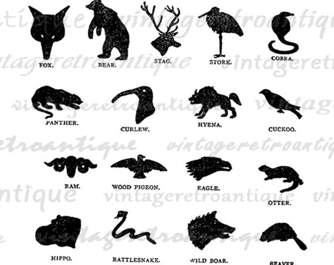 Digital Graphic Animal Silhouettes Download Collage Sheet Image Printable Vintage Clip Art Jpg Png Eps HQ 300dpi No.993