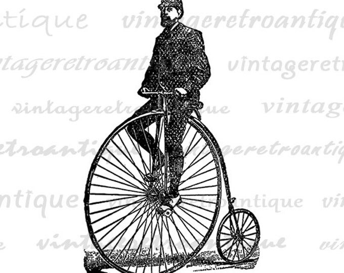 Digital Graphic Vintage High Wheel Bicycle with Rider Image Velocipede Bike Printable Download Jpg Png Eps HQ 300dpi No.4298