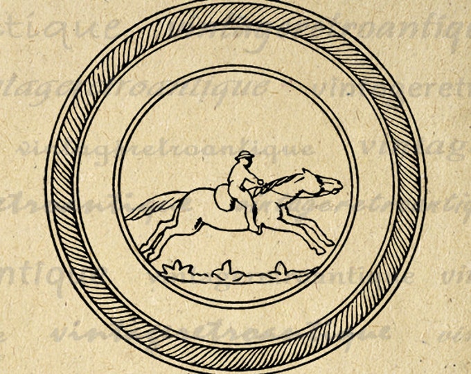 Printable Graphic Horseback Rider Horse Circle Digital Download Image Vintage Clip Art Jpg Png Eps HQ 300dpi No.2748