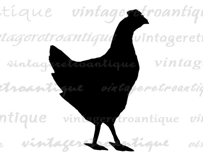 Digital Chicken Silhouette Printable Image Farm Animal Download Chicken Graphic for Transfers Pillows Tea Towels etc HQ 300dpi No.4681