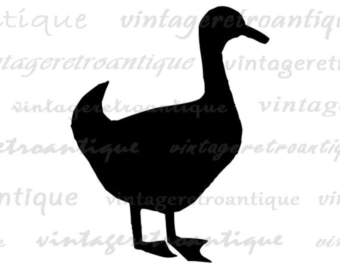 Duck Silhouette Graphic Image Printable Antique Bird Artwork Download Duck Digital for Transfers Pillows Tea Towels etc HQ 300dpi No.4693