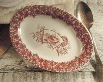 Vintage / Antique Brown Aesthetic Transferware Small Oval Dish / Copeland / England / Trinket Dish / Soap Dish