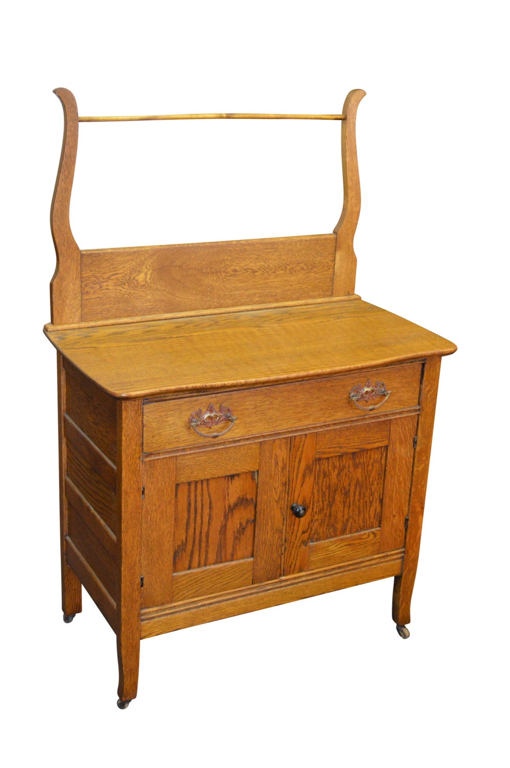 18210 Oak Victorian Commode / Wash Stand with Towel Bar