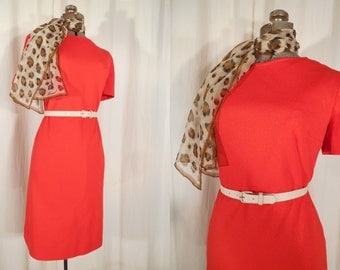 Vintage 1960s Dress - 60s Large Red Dress, Plus Size Dress, Bright Red Twiggy Mini Mod Dress XL